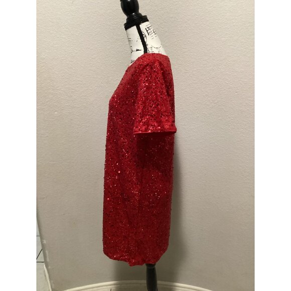 Shein Vintage Red Sequin Short-Sleeve Dress Size S - Picture 4 of 6
